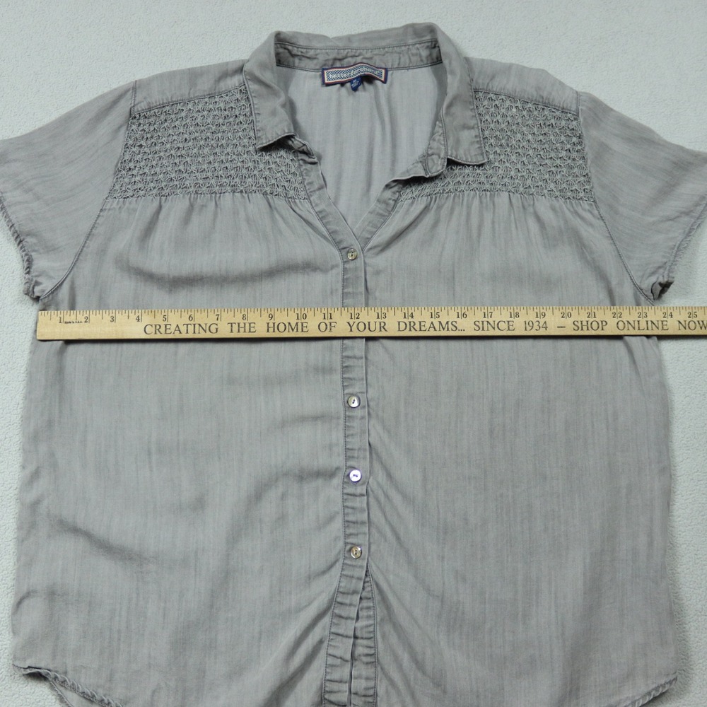Hester & Orchard Gray 100% Tencel Short Sleeve Button Blouse Crochet Yoke Sz XL - Picture 8 of 8